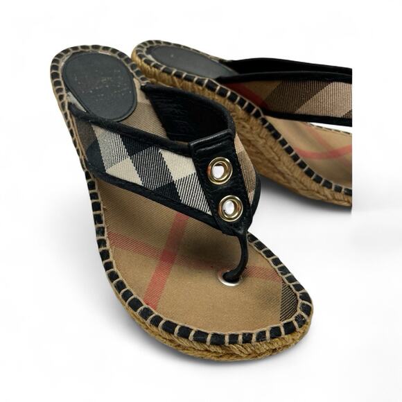 Burberry Nova Check Canvas Thong Wedge Espadrilles Size 37 US Women's 6-6.5 - Picture 2 of 10